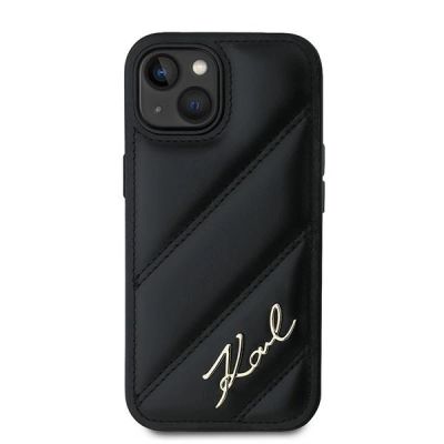 3. Karl Lagerfeld Diagonal Quilted Script Hülle für iPhone 14 / 15 / 13 – Schwarz