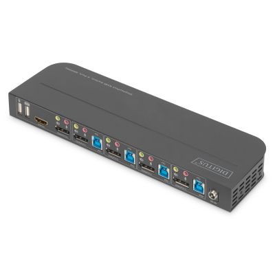 24. Digitus KVM-Switch, 4-Port, 4K 60 Hz, 4 x DP-Eingang, 1 x DP/HDMI-Ausgang