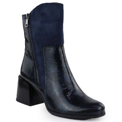 8. Damen-Lack-Stiefeletten mit Blockabsatz, blau M.Daszyński SA269-1