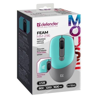 5. Defender Kabellose Maus FEAM MM-296 RF Silent Click Mint 52294
