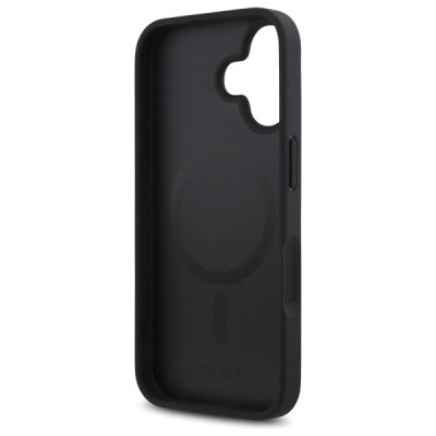 7. DKNY Repeat Pattern Stack Logo MagSafe iPhone 16 Hülle – Schwarz