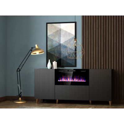 3. PAFOS Kommode mit Elektrokamin 180x42x82 schwarz matt