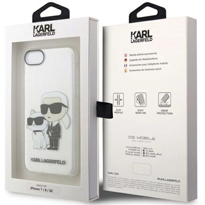 8. Karl Lagerfeld KLHCI8HNKCTGT iPhone 7/8/ SE 2020 / SE 2022 transparente Hartschale Gliter Karl&Choupette