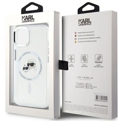 8. Karl Lagerfeld IML Metal Karl&Choupette Head MagSafe Hülle für iPhone 14 - Weiß