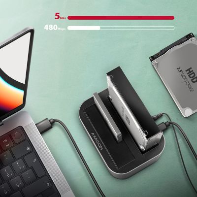 4. AXAGON ADSA-DC USB 3.2 Gen1 Dockingstation – 2x SATA 6G CLONE DUAL HDD ASMedia