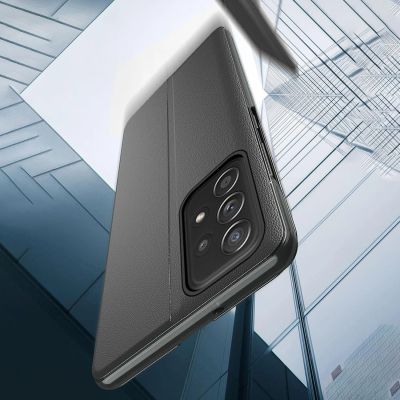 8. Eco Leather View Case elegante Hülle mit Überschlag und Standfunktion für Samsung Galaxy A73 blau