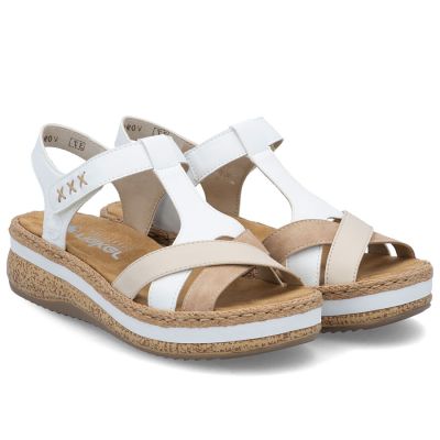 3. Rieker V0919-80 weiße Keilsandalen für Damen