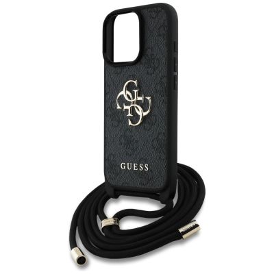 5. Guess 4G Big Logo Cord Stap Crossbody Case für iPhone 16 Pro Schwarz