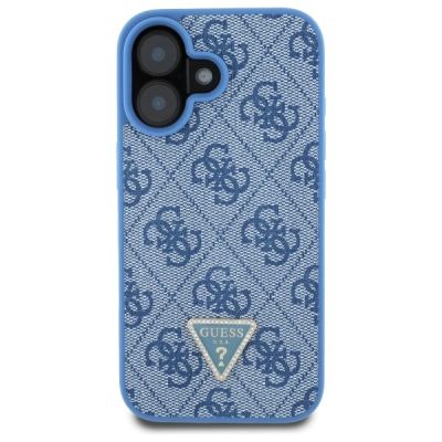 3. Guess Leder-Umhängetasche mit Metall-Logo und Strass für iPhone 16 – Blau