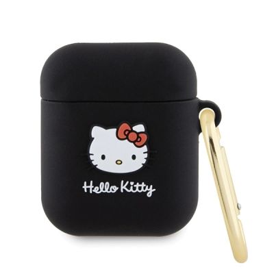 Hello Kitty Silikon 3D Kitty Head Hülle für AirPods 1/2 – Schwarz
