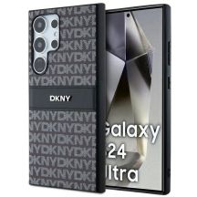 DKNY Leder Mono Stripe & Metal Logo Hülle für Samsung Galaxy S24 Ultra – Schwarz