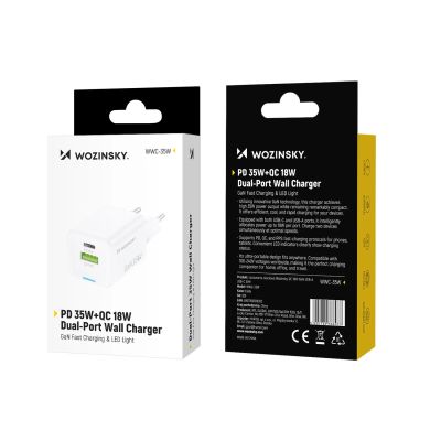 4. Wozinsky WWC-35W GaN USB-A + USB-C Wandladegerät – Weiß