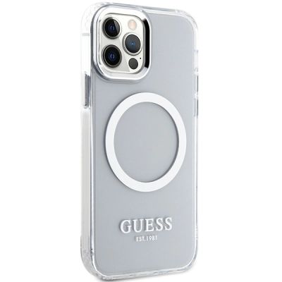 4. Guess Metal Outline Magsafe Hülle für iPhone 12 / iPhone 12 Pro – Silber
