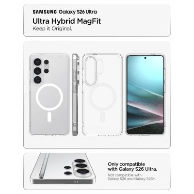 6. Spigen Ultra Hybrid Mag MagSafe Hülle für Samsung Galaxy S26 Ultra – Transparent und Weiß