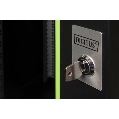 9. Digitus Unique 19" 20HE Rackmount-Netzwerkschrank 600x600 mm, Glastür, schwarz, ungeteilt, montiert, 100 kg
