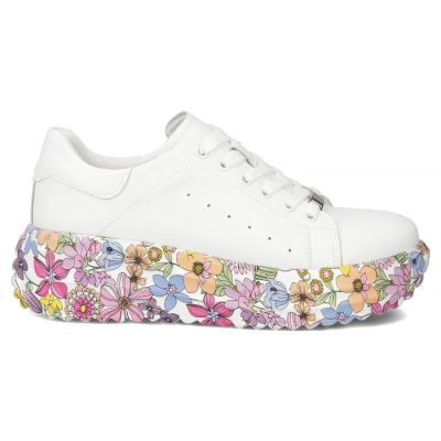 3. Leder-Plateau-Sneaker mit weißem Blumenmuster Filippo DP7507