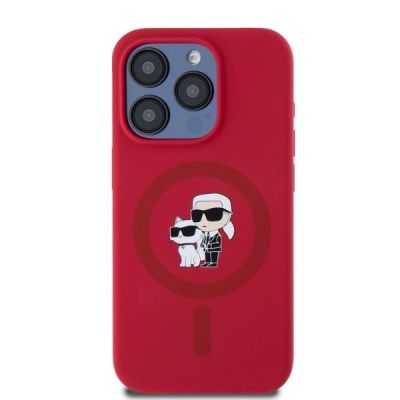 3. Karl Lagerfeld Silikon Karl&Choupette Heads Ring MagSafe Hülle für iPhone 15 Pro – rot