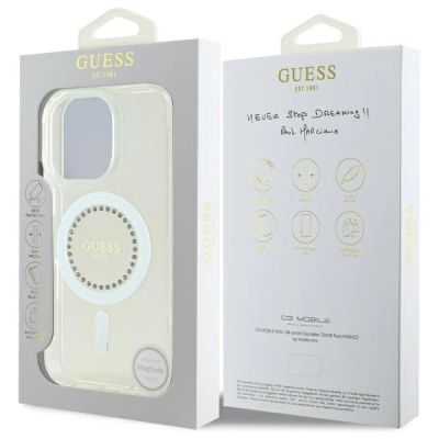 8. Guess IML Strassstein-MagSafe-Hülle für iPhone 16 Pro – Weiß
