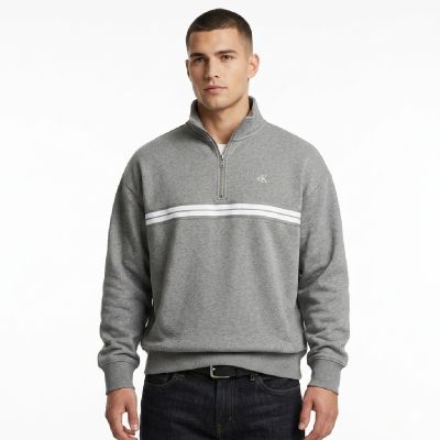 Calvin Klein Fleece-Kapuzenpullover mit Reißverschluss und Logo-Band, Grau meliert - LZ04RE285G-P7E