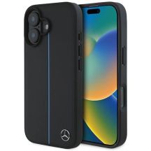 Mercedes MB Blue Line MagSafe-Lederhülle für iPhone 16 – Schwarz