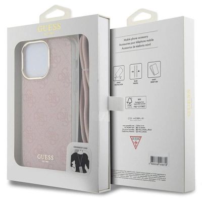 7. Guess Crossbody Cord 4G Print Hülle für iPhone 15 Pro – Rosa