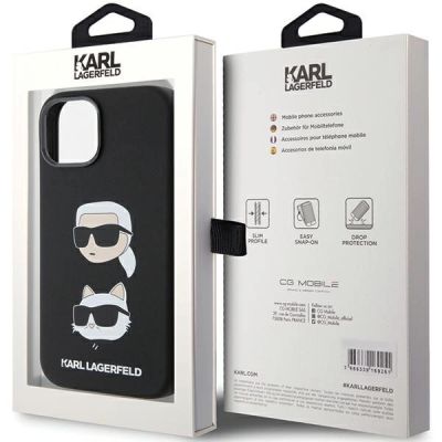 8. Karl Lagerfeld Silikon Karl&Choupette Head Hülle für iPhone 15 Plus / 14 Plus – Schwarz