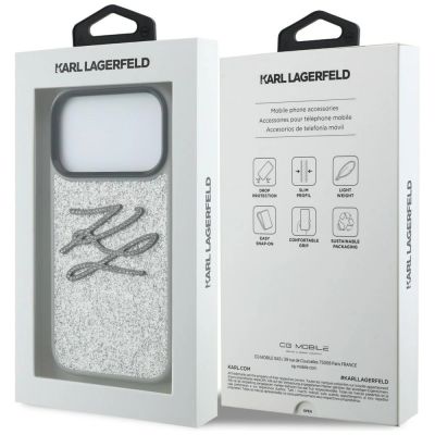 8. Karl Lagerfeld IML Glitter KL Diamond Logo Hülle für iPhone 17 Pro - Silber