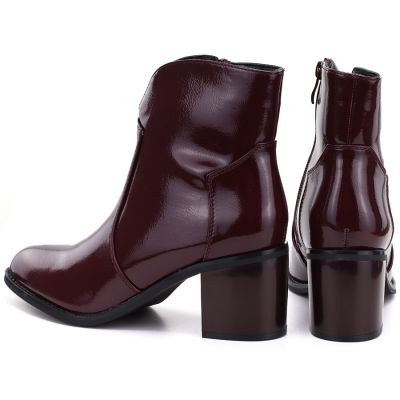 5. Damen-Ankle-Boots aus burgunderrotem Lackleder mit hohem Absatz, Modell M.Daszyński MR2337