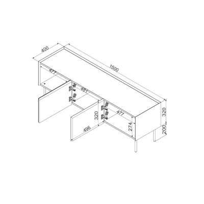 5. FELLINI TV-Schrank 150x40x52, olivgrün + geölte Eichenplatte