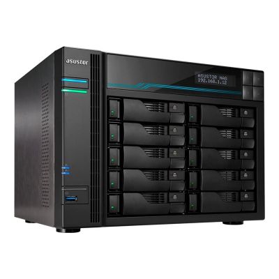 13. AS6510T NAS; LOCKERSTOR 10, 10x (3,5" SATA HDD/ 2,5" SSD), Intel Atom C3538, 8 GB DDR4 SODIMM (max. 64 GB), 2x 10GbE, 2x 5GbE, 2x M.2 2280 NVMe PCIe 3.0, 2x USB 3.2
