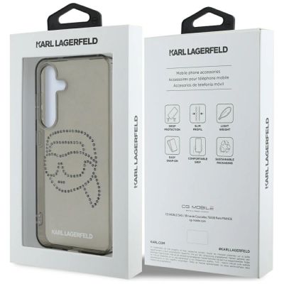 8. Karl Lagerfeld Strasssteine Karl Kopf Logo Samsung Galaxy S25 Hülle Schwarz