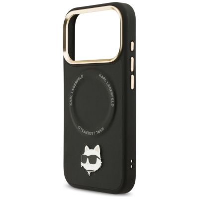 6. Karl Lagerfeld Big Strap Choupette Metal Logo MagSafe Hülle für iPhone 17 Pro Max – Schwarz