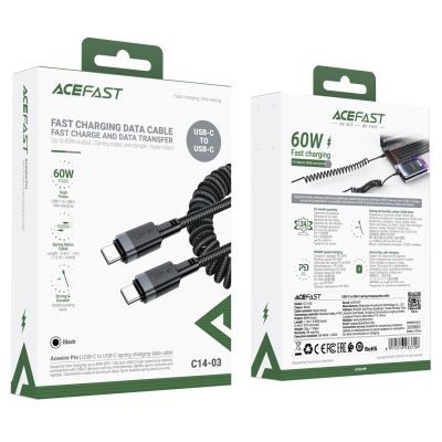 5. Acefast C14-03 USB-C - USB-C Federkabel 480Mb/s 3A 1,2m - Schwarz
