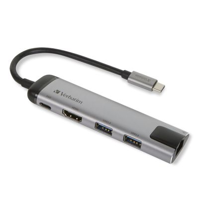 Verbatim 49141 USB 3.2 Gen 1 (3.1 Gen 1) Typ-C Dockingstation, Schwarz, Silber