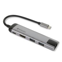 Verbatim 49141 USB 3.2 Gen 1 (3.1 Gen 1) Typ-C Dockingstation, Schwarz, Silber