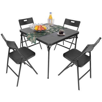 2. TOURISTEN-CATERING-SET, KLAPPTISCH 86,5 x 86,5 x 71 CM UND 4 SCHWARZE STÜHLE