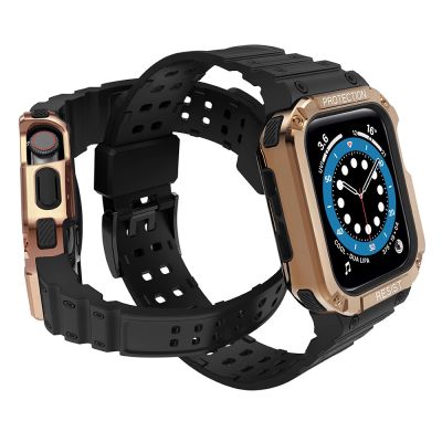 3. Schutzarmband für Apple Watch 42/44/45 mm Panzergehäuse-Armband - Schwarz, Roségold