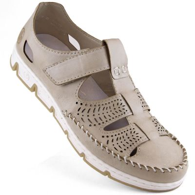36. Rieker W RKR651 beige Leder Klettverschluss durchbrochene Schuhe