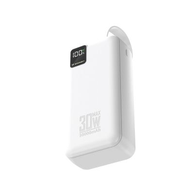 3. Wozinsky W8-W 30000mAh 30W Powerbank mit 2x USB-A und USB-C Anschlüssen und Taschenlampe – Weiß