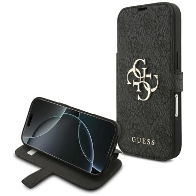 Guess Book 4G Metall-Logo-Hülle für iPhone 18 Pro / 17 Pro – Schwarz