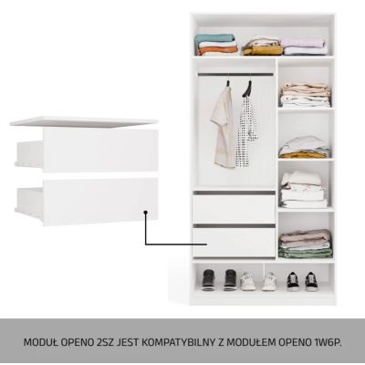4. OPENO Schubladenmodul 2SZ mit 2 Schubladen, WEISS – für Ankleidezimmer und Schlafzimmer