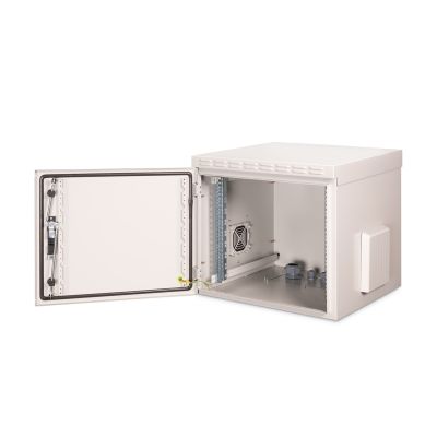 23. Digitus 19" 9U 600x600 Wand-Netzwerkschrank, Volltür, grau, ungeteilt, montiert, IP55, 100 kg
