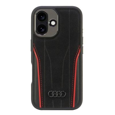 Audi Echtleder MagSafe iPhone 16 6,1" schwarz-rot/schwarz-rot Hardcase AU-TPUPCMIP16-R8/D3-RD