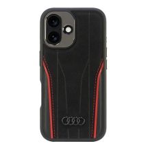 Audi Echtleder MagSafe iPhone 16 6,1" schwarz-rot/schwarz-rot Hardcase AU-TPUPCMIP16-R8/D3-RD