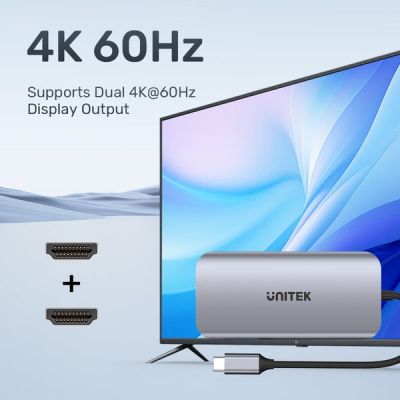 9. UNITEK ACTIVE HUB USB-C 2x HDMI, SD-Kartenleser, 4K, RJ-45, PD 100W, 5 Gbit/s