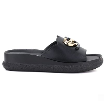 2. Schwarze Keilsandalen aus Leder für Damen, S.Barski KV61-6046