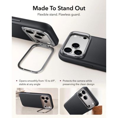4. ESR Leder-Schutzhülle mit Ständer und MagSafe-Funktion für iPhone 18 Pro Max / 17 Pro Max – Schwarz