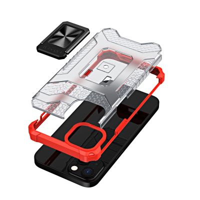 6. Crystal Ring Case robuste Kickstand TPU/PC Panzer Handyhülle Hard Case für iPhone 13 mini rot