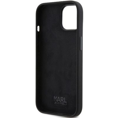 7. Karl Lagerfeld Silikon Ikonik Metal Pin Hülle für iPhone 15 Plus / 14 Plus – Schwarz