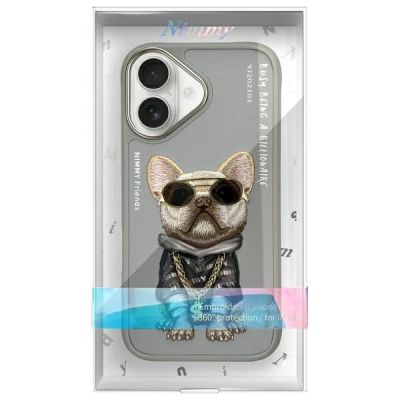 11. Nimmy Glasses Cool Dog iPhone 16 Hülle - Grau